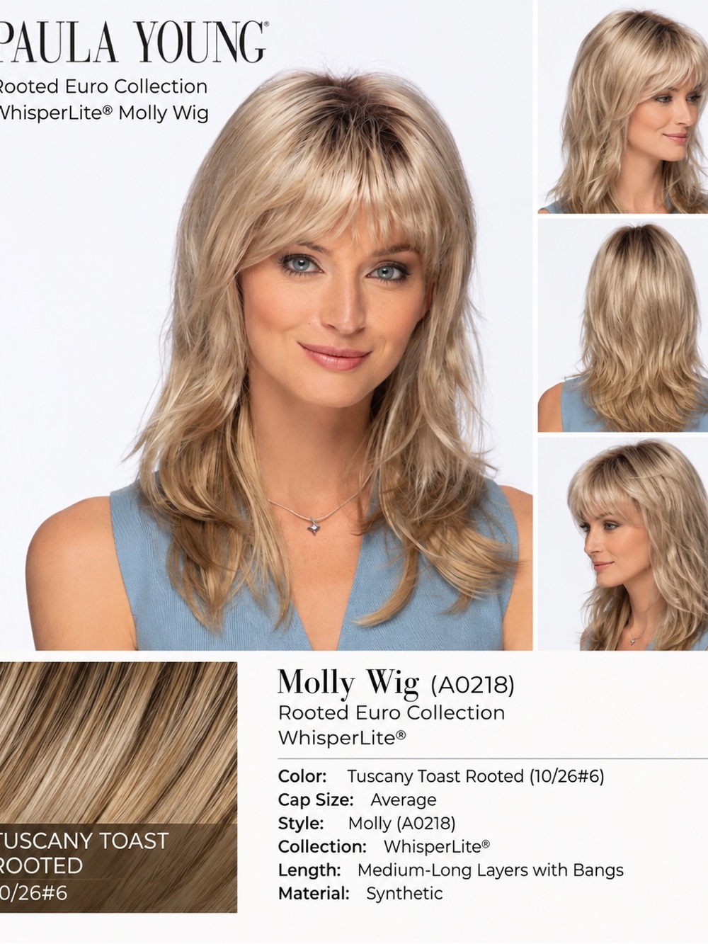 Paula Young Molly Medium-Long Wig in Tuscany Toast Rooted Blonde